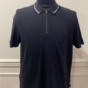 TED BAKER Polo Top. Black UK size 5 - US size XL front zipper opening